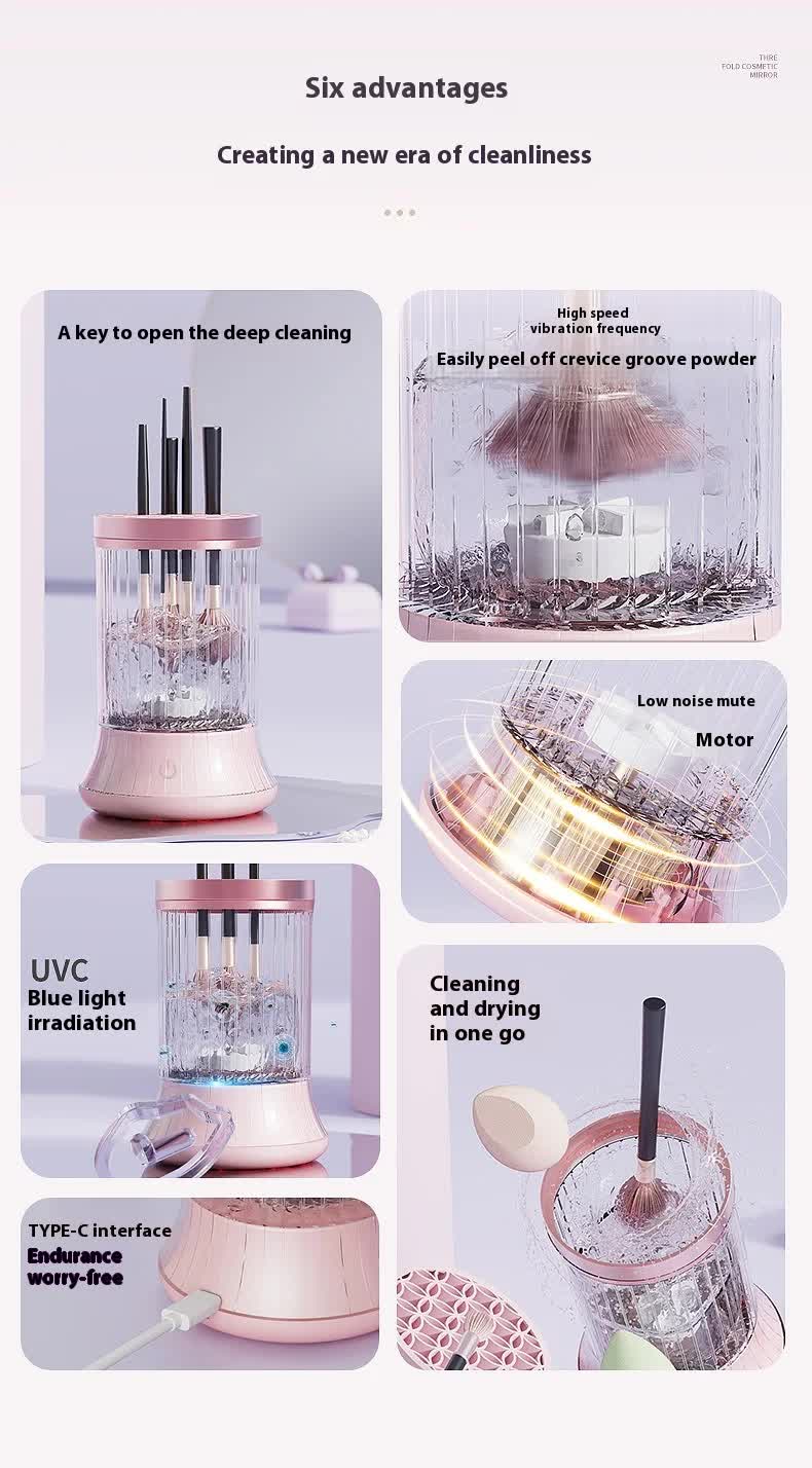 Pink Electric Makeup Brush Cleaner & Dryer Machine - Automatic Spinner Tool (Rechargeable model)