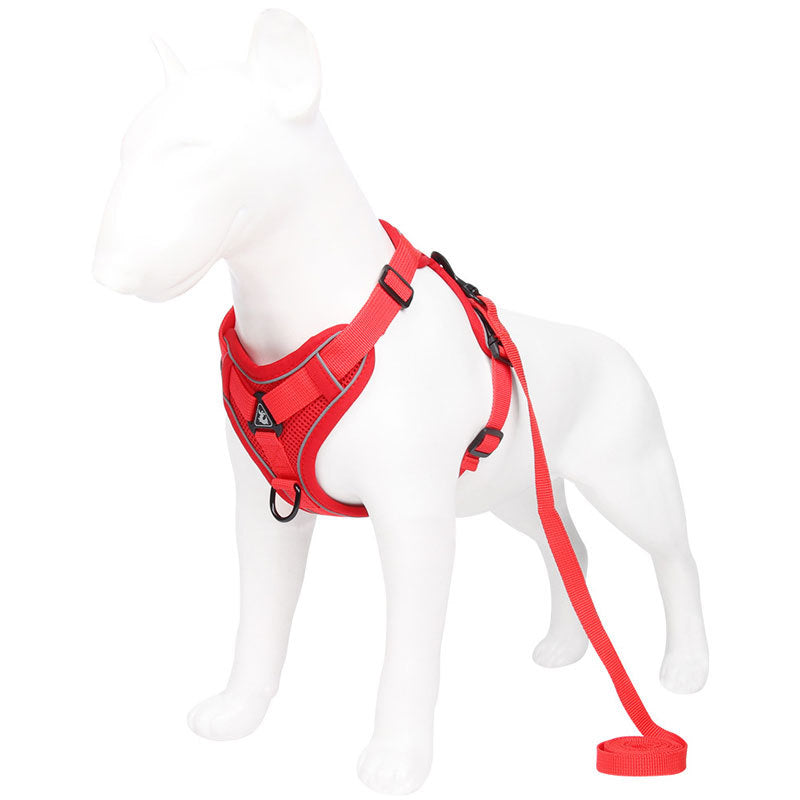 Red Reflective Mesh Dog Harness and Leash Set - Adjustable No-Pull Vest - XL