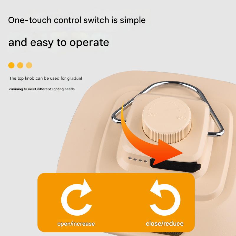 Beige Vintage LED Camping Lantern - Rechargeable, Stepless Dimming, Power Bank