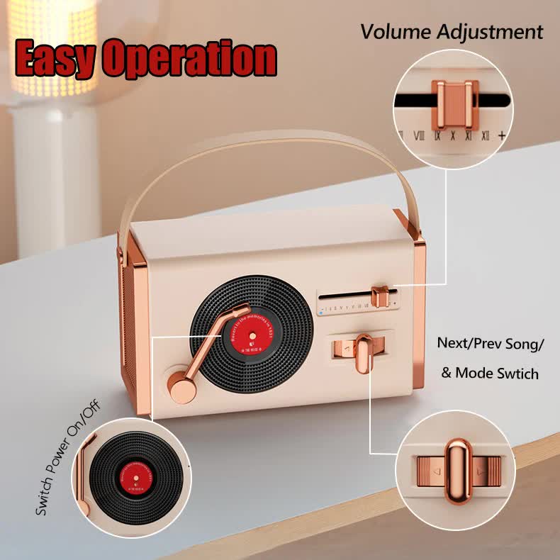 Green Retro Record Player Style Bluetooth Speaker - Portable Wireless Turntable Design Audio