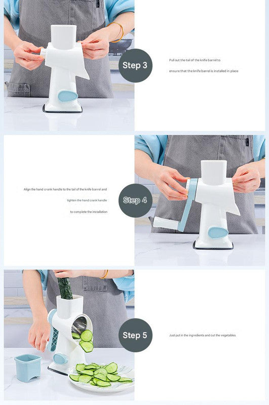 Grey Rotary Cheese Grater & Vegetable Slicer - Manual Shredder with 3 Interchangeable Drums
