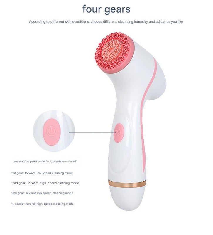 Blue Waterproof Facial Cleansing Spin Brush Set - Rechargeable with 3 Heads & Charging Stand