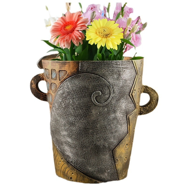 Abstract Face Planter Pot - Artistic Resin Decor for Succulents & Plants (Antique Style - 12.5*12*9CM)
