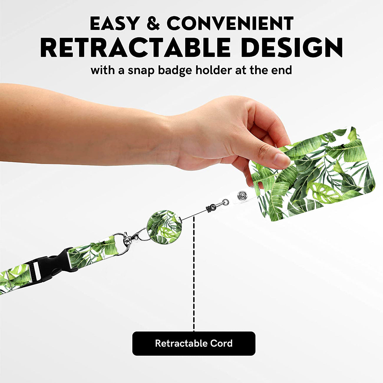 2-pcs Retractable ID Badge Reel Lanyard Set with Vertical Hard Plastic Card Holder - Green sunflowers (Style 2)