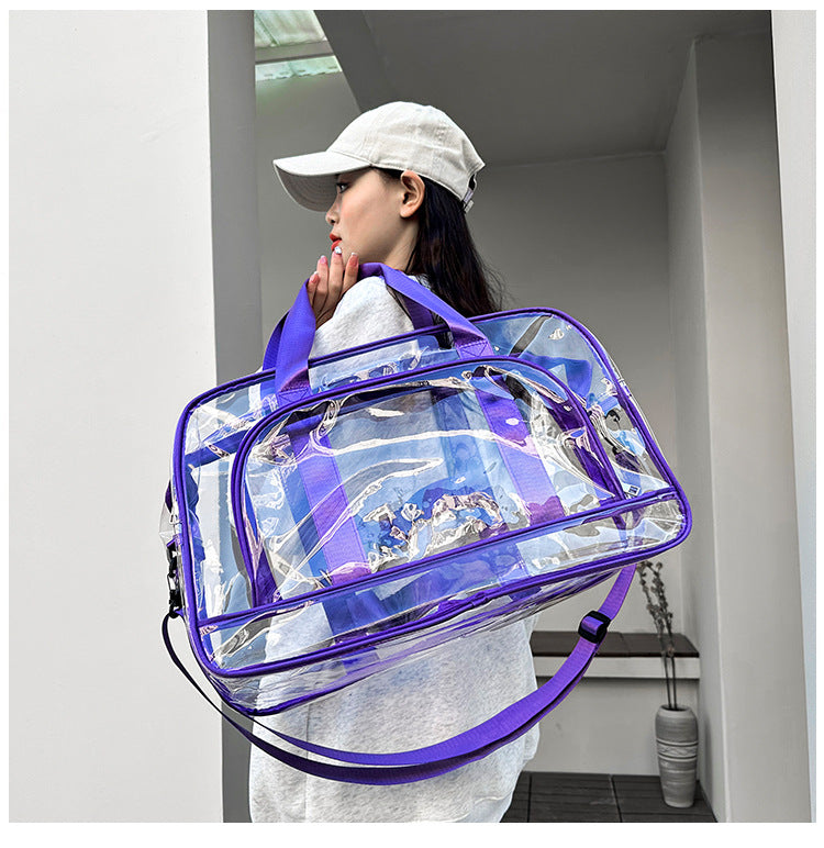Purple transparent Multi-Purpose Clear PVC Bag - Travel, Fitness, Storage Tote (42x26x15cm)