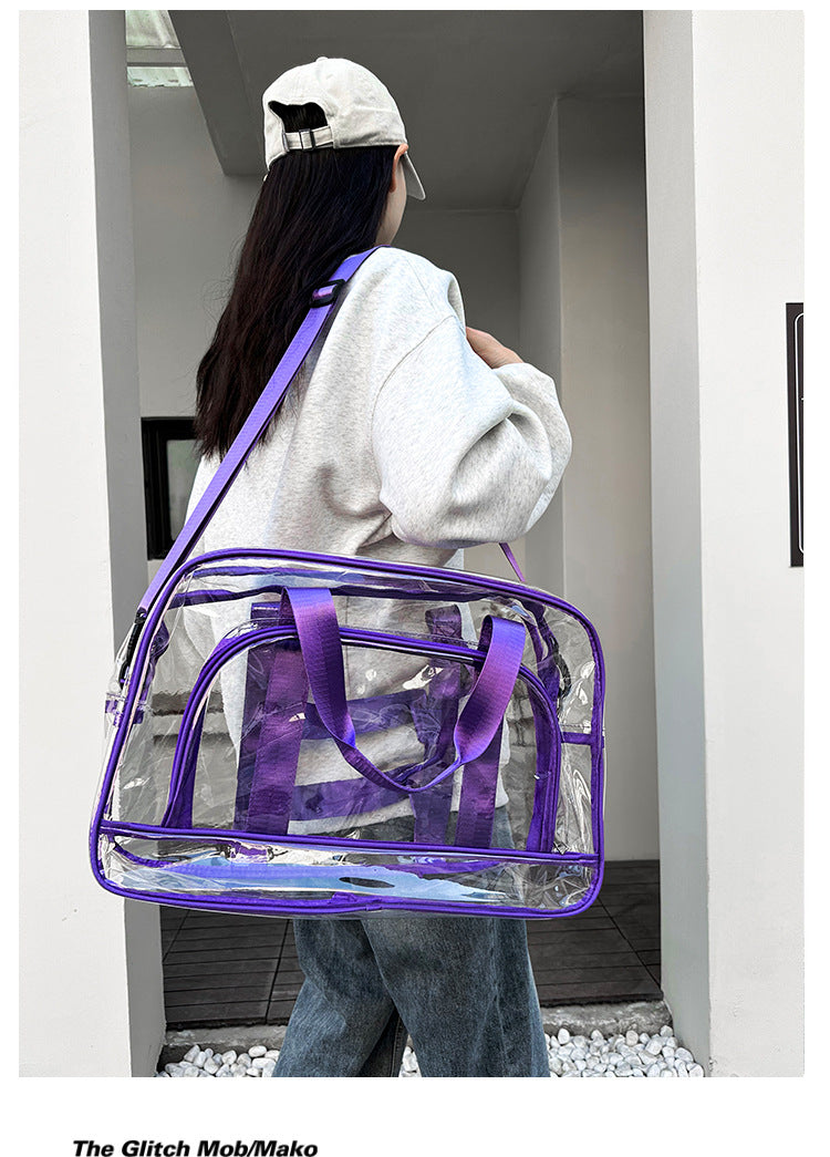 Purple transparent Multi-Purpose Clear PVC Bag - Travel, Fitness, Storage Tote (42x26x15cm)