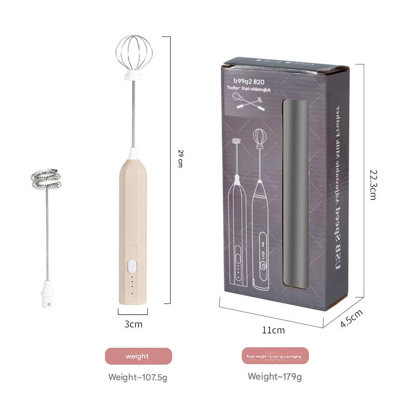 Apricot Mini Hand Mixer with Frother & Balloon Whisk Heads - Rechargeable Kitchen Tool