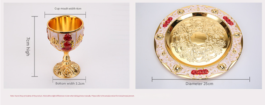 Vintage Palace Style Liquor Serving Set - Metal Pot, 6 Cups & Tray (Silvery blue rose)