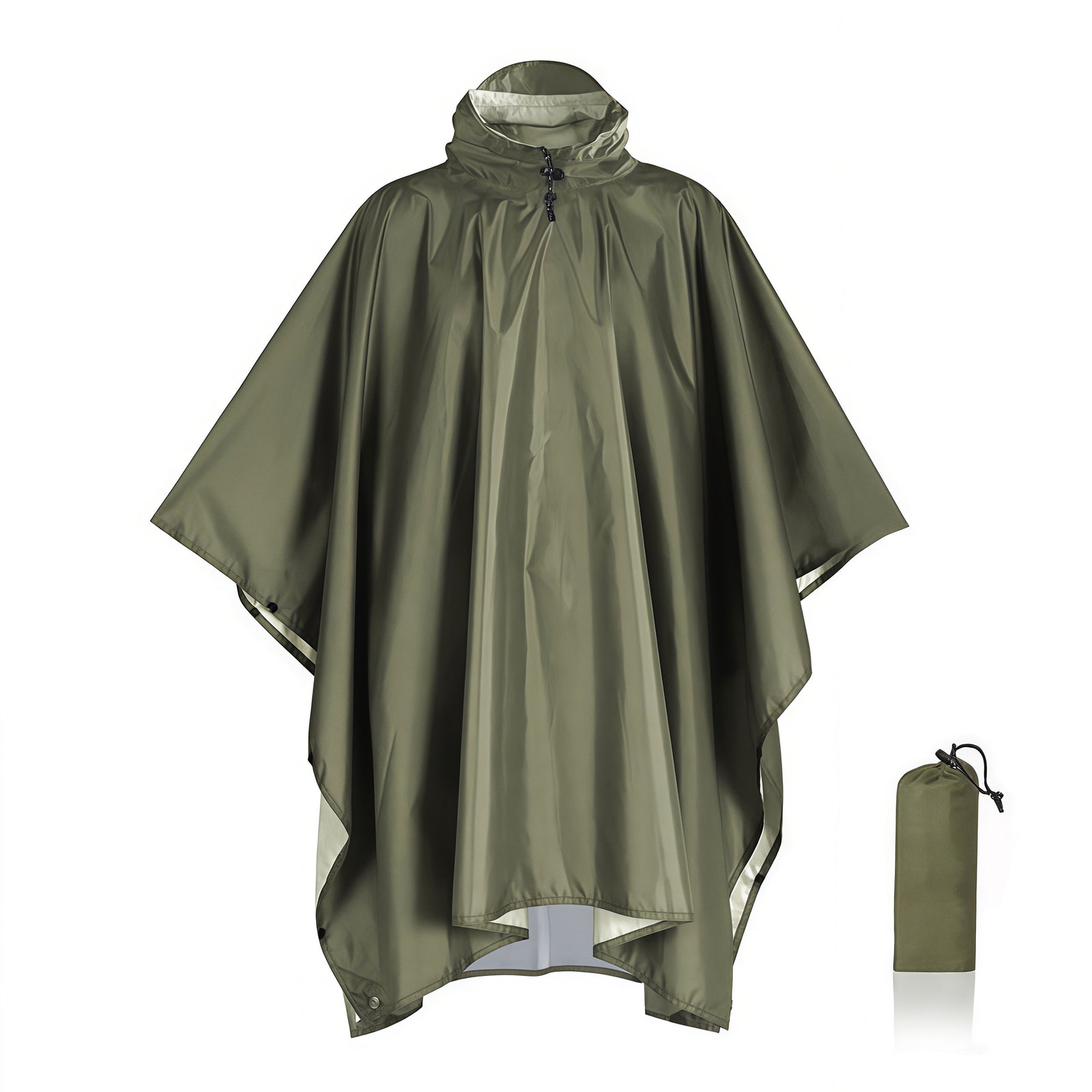 Army Green Portable Outdoor Camping Poncho - Can be used as Raincoat, Tarp, Ground Cover (Polyester silver coated without pockets)