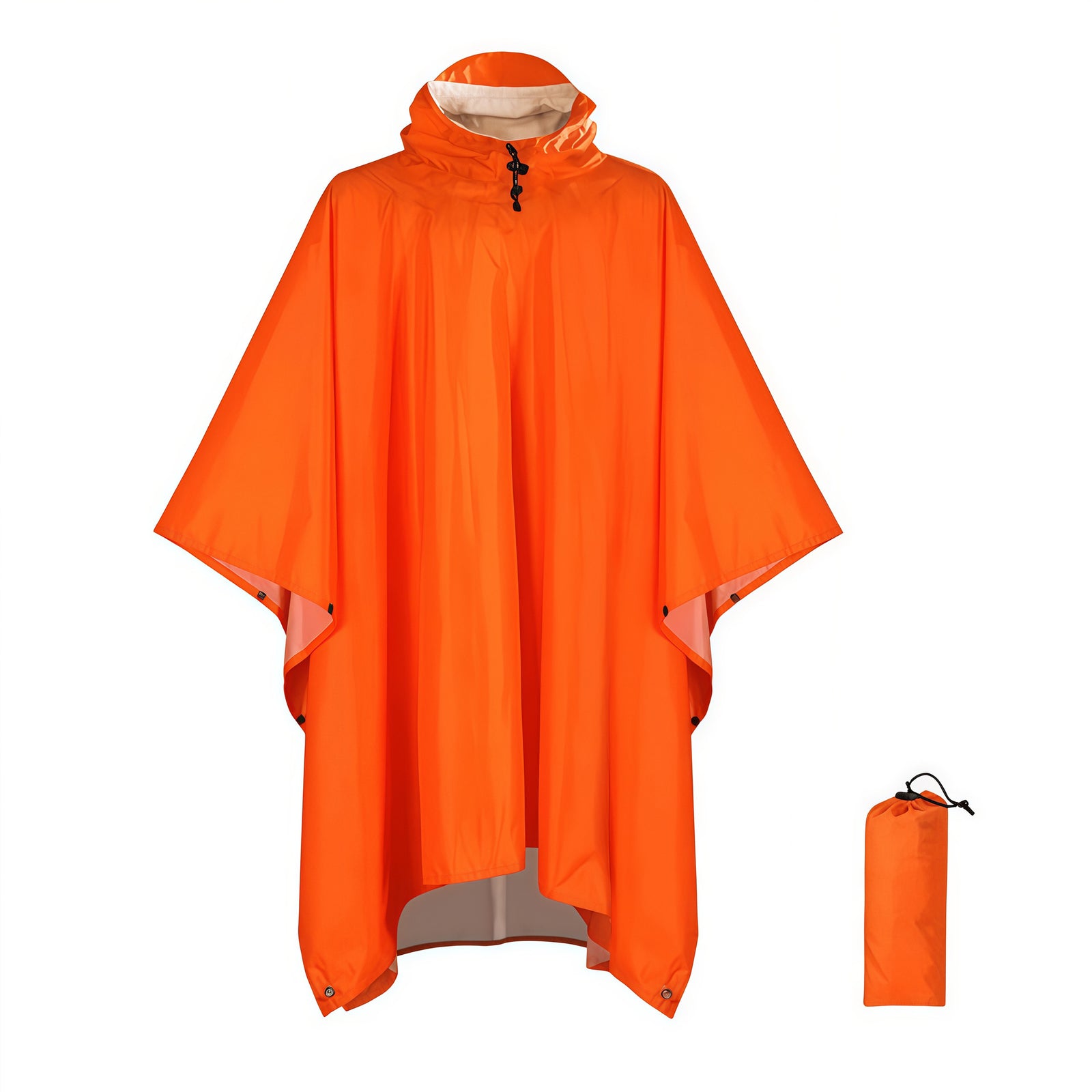 Orange Portable Outdoor Camping Poncho - Can be used as Raincoat, Tarp, Ground Cover (Polyester silver coated without pockets)