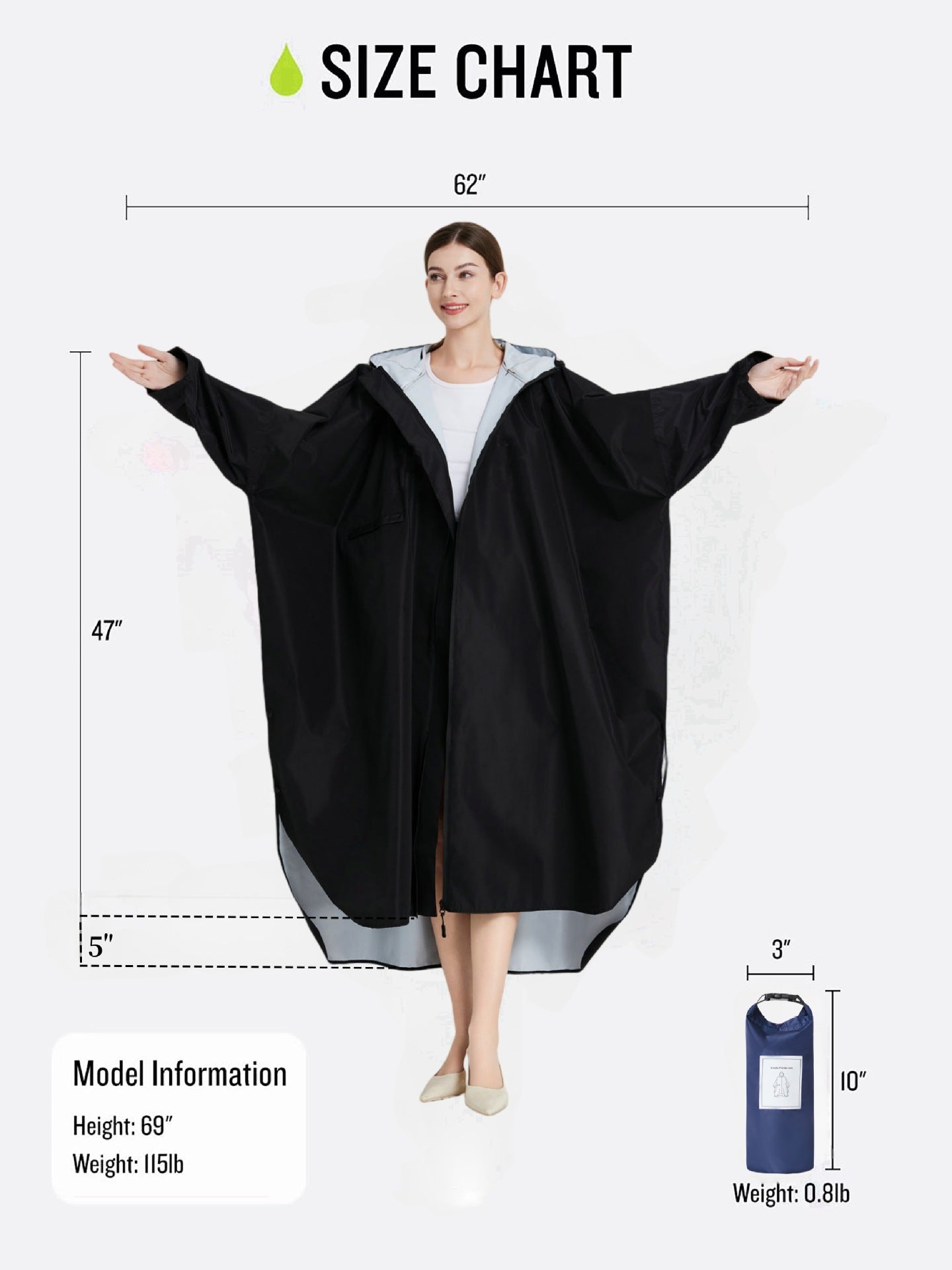 Light pink Stylish Waterproof Raincoat Poncho - Long, Packable for Outdoor Travel & Hiking