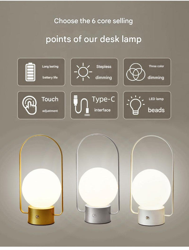 White Portable Rechargeable LED Lantern Lamp - Touch Control 3-Color Dimmable Desk Light