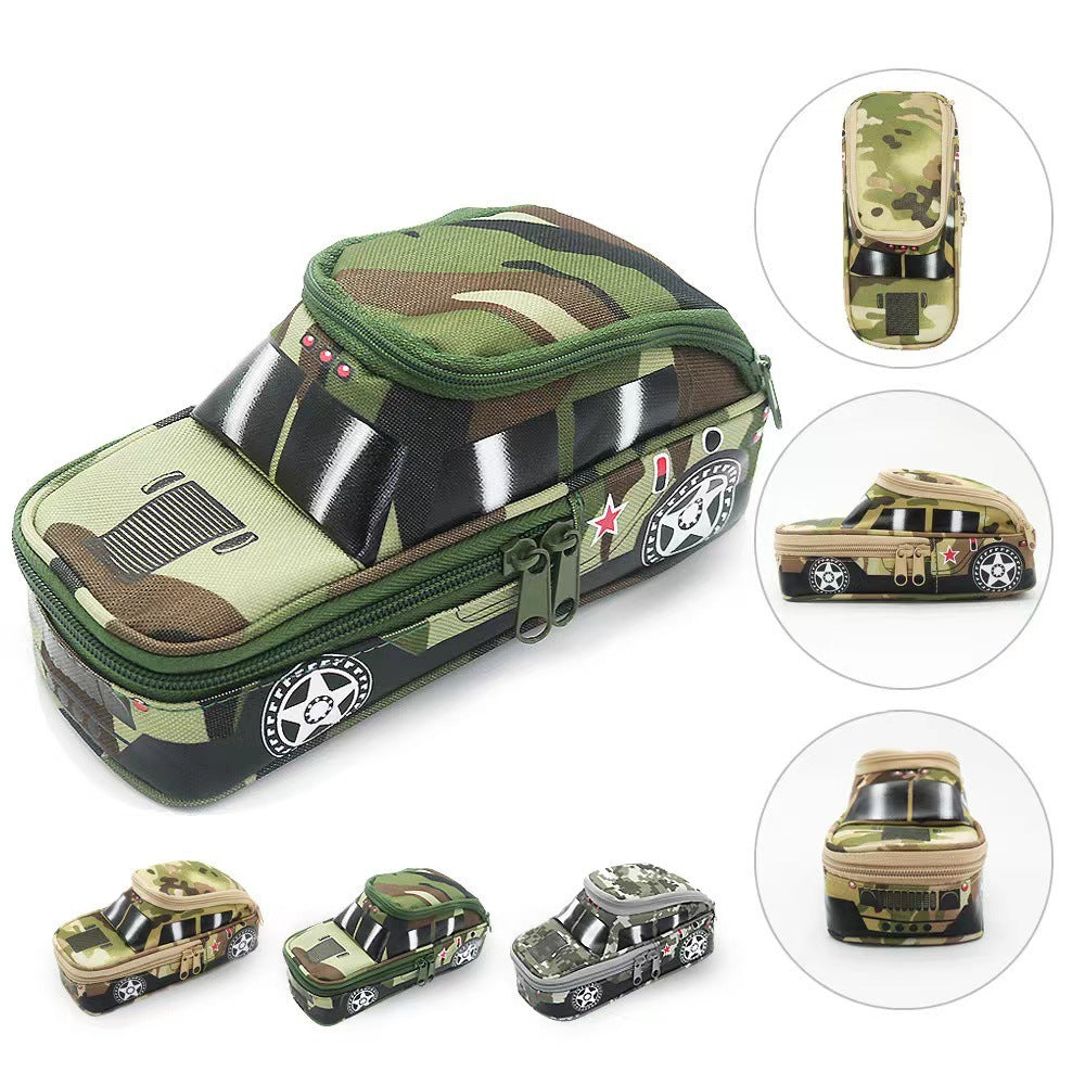 Camouflage Car Shaped Pencil Case - Large Capacity Stationery Organizer Pouch (Camouflage gray)