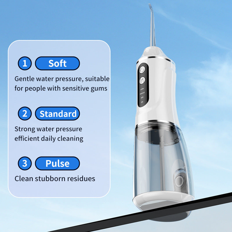 Portable Electric Oral Irrigator with 4 Nozzles 3 Pressure Modes - White