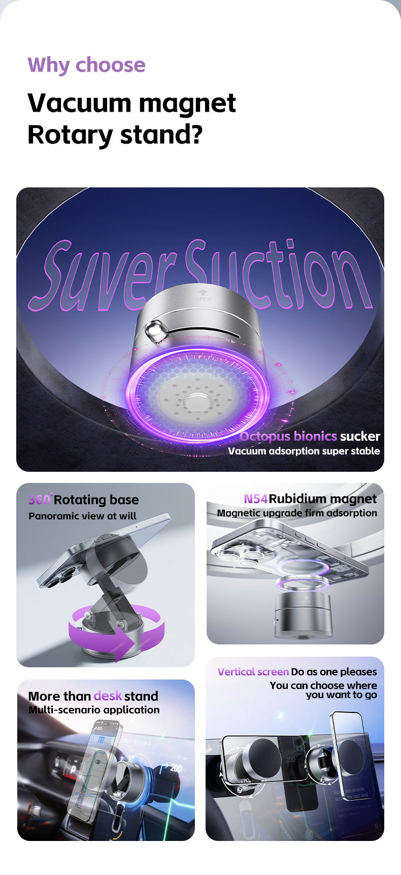 Black Foldable Vacuum Suction Phone Stand for Navigation and Calls