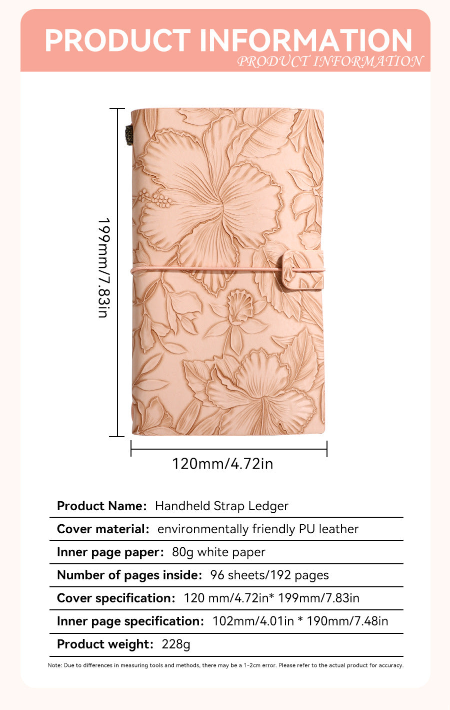 Pink 2-Pack Vintage Floral Embossed PU Leather Journals - 192 Pages Each