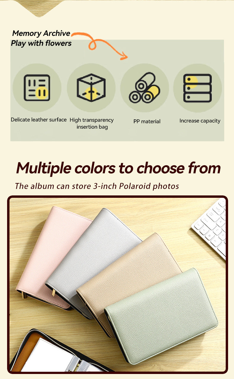 Gray PU Leather Zippered Photo Album - Holds 240 3 Prints"