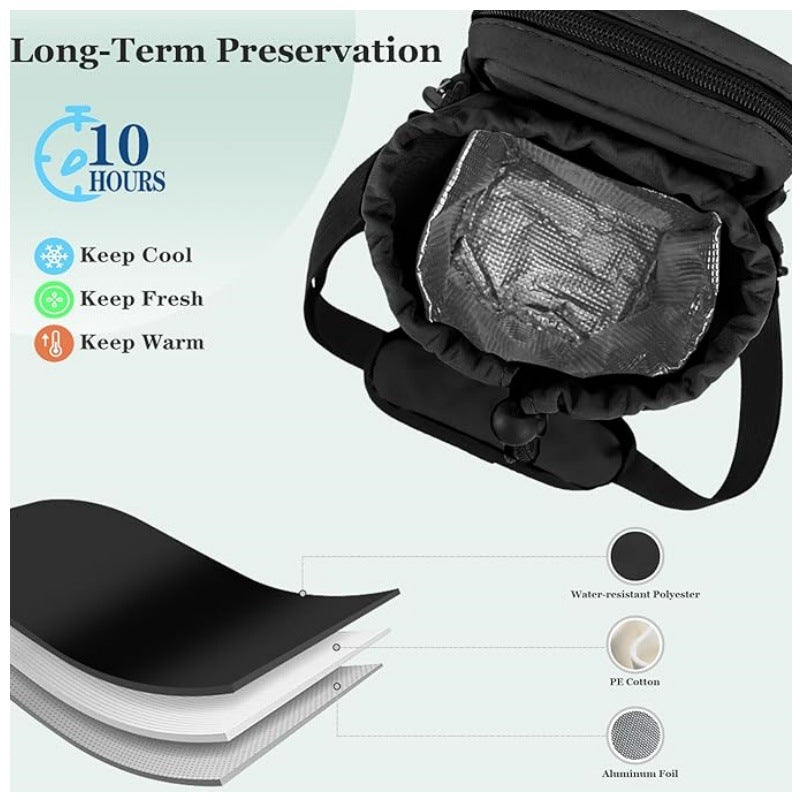 Grey Portable Crossbody Water Bottle Holder with Multiple Pockets - Thermal Cooler Bag