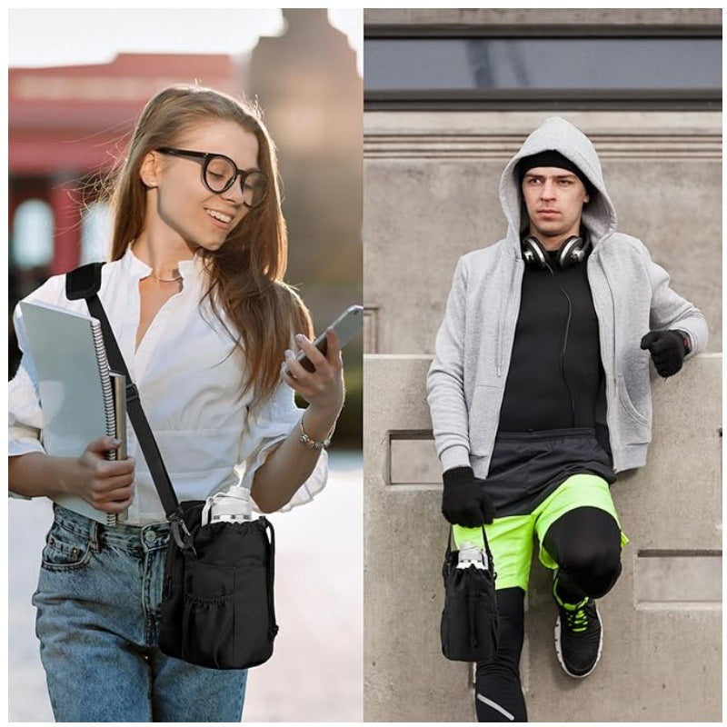 Purple Portable Crossbody Water Bottle Holder with Multiple Pockets - Thermal Cooler Bag