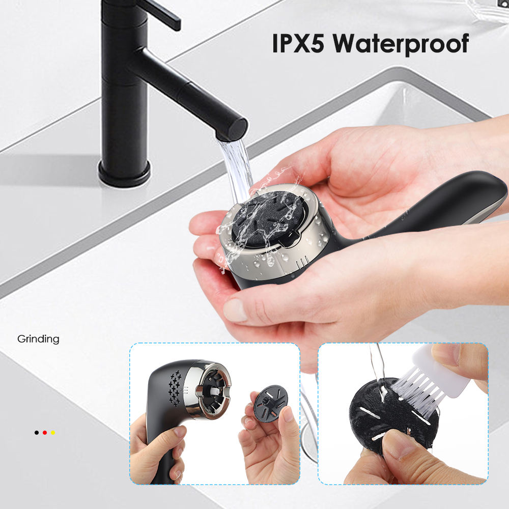 Black Rechargeable Electric Foot Grinder with Suction - Complete 10-Piece Pedicure Kit