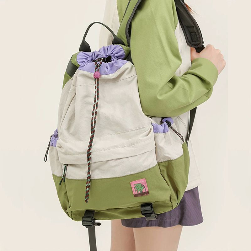 Beige Stylish Lightweight Drawstring Backpack for Women Men Hiking Travel