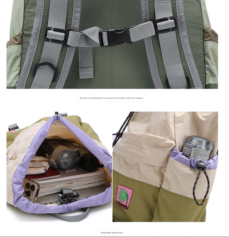 Beige Stylish Lightweight Drawstring Backpack for Women Men Hiking Travel