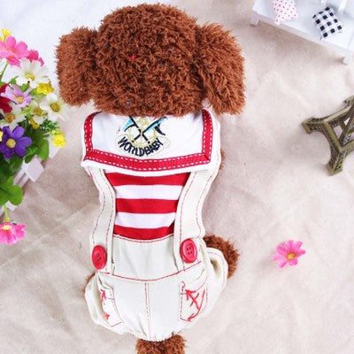 Red Cute Sailor Dog Outfit - Striped Shirt & Anchor Overalls for Small Dogs (Size : M )