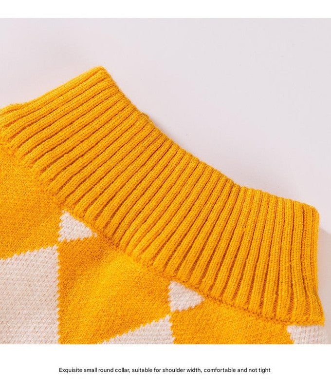 Classic Argyle Dog Sweater - Yellow & White Knit for Corgis & Medium Breeds (Size : L)