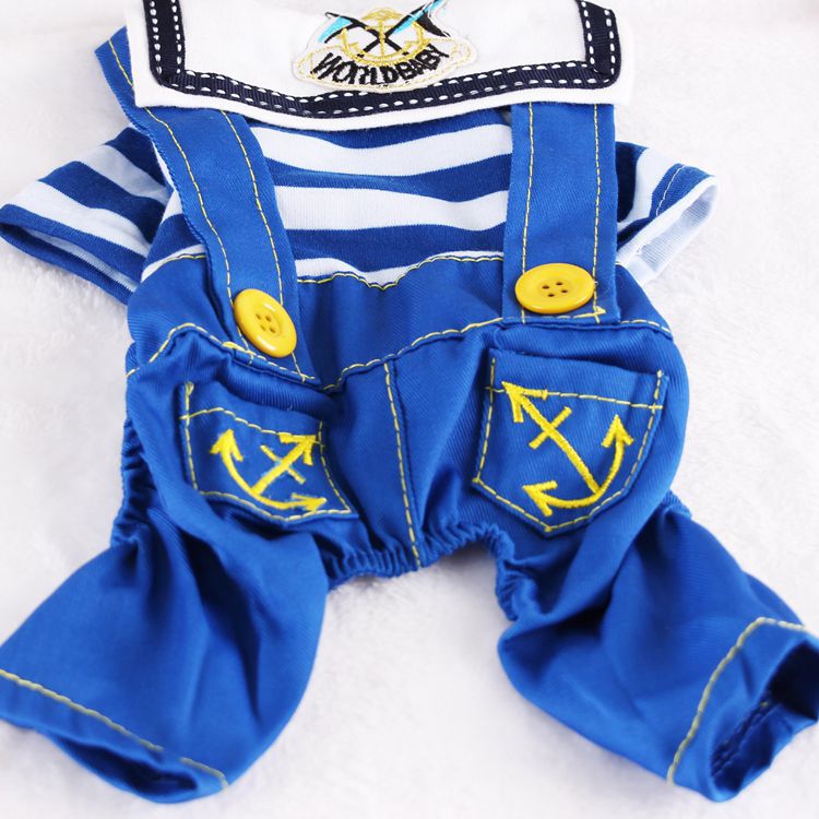 Blue Cute Sailor Dog Outfit - Striped Shirt & Anchor Overalls for Small Dogs (Size : L )