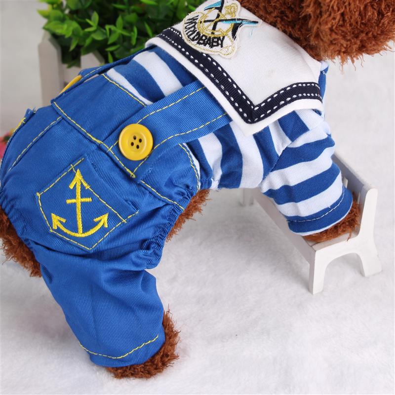 Blue Cute Sailor Dog Outfit - Striped Shirt & Anchor Overalls for Small Dogs (Size : XXL )