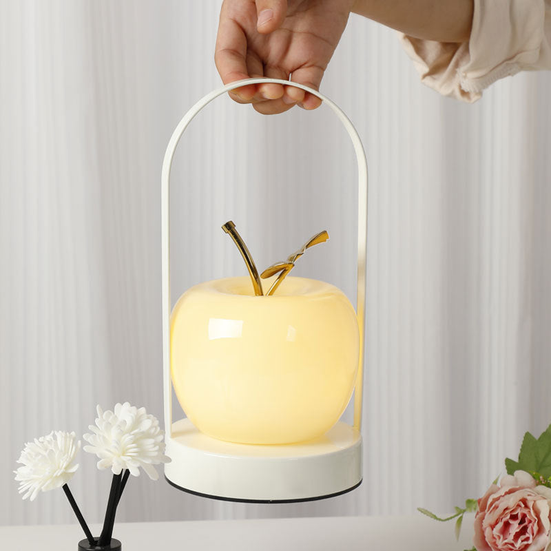 Yellow Decorative Apple Table Lamp - USB-C, 3 Light Modes, Metal Handle