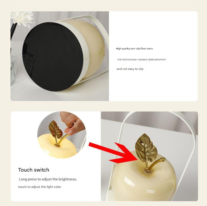 Yellow Decorative Apple Table Lamp - USB-C, 3 Light Modes, Metal Handle