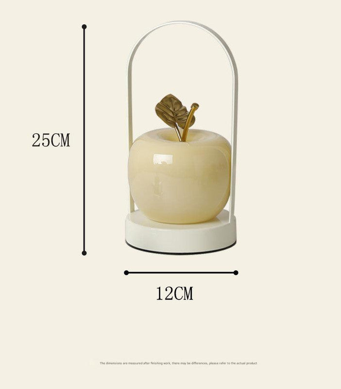 Yellow Decorative Apple Table Lamp - USB-C, 3 Light Modes, Metal Handle