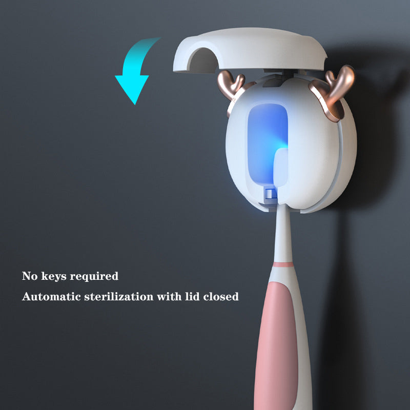 Cute UV Toothbrush Sanitizer Holder - Wall Mounted, Portable for Travel (Black ears bear)