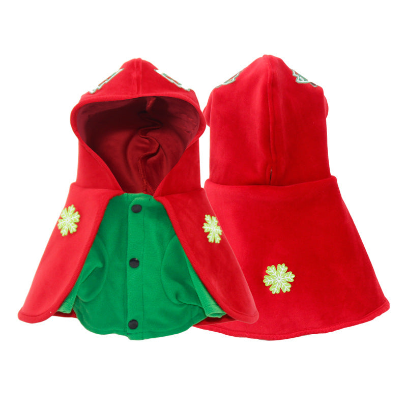Christmas Dog Costume - Festive Hooded Cape & Green Jumpsuit Outfit (Size : XL)