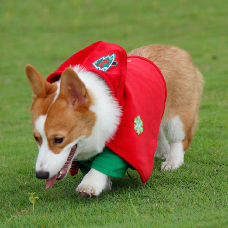 Christmas Dog Costume - Festive Hooded Cape & Green Jumpsuit Outfit (Size : 2XL)