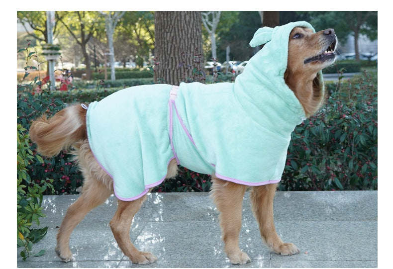 Green Hooded Dog Bathrobe - Super Absorbent, Adjustable Fit, Cozy Pet Towel (Size : XS)