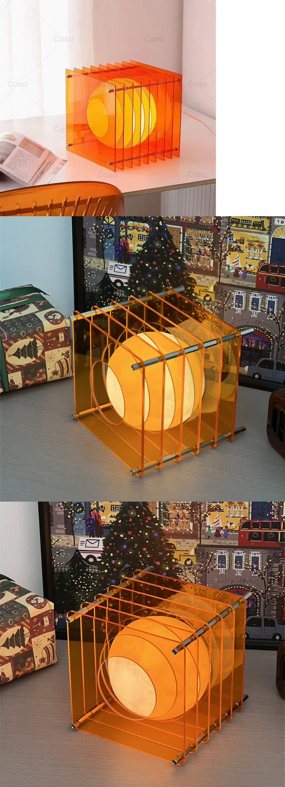 Minimalist Layered Acrylic Moon Lamp - USB Touch Dimmable (Sunset Orange Moon Lamp)