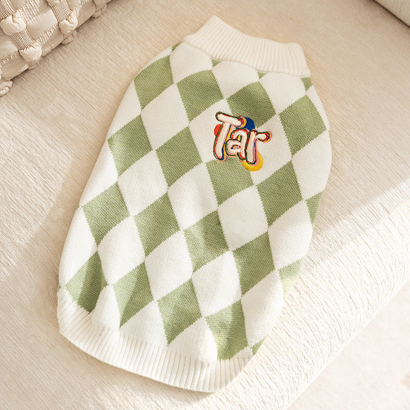 Classic Argyle Dog Sweater - Green & White Knit for Corgis & Medium Breeds (Size : M)