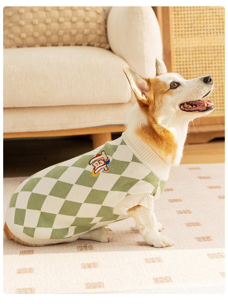 Classic Argyle Dog Sweater - Green & White Knit for Corgis & Medium Breeds (Size : XL)