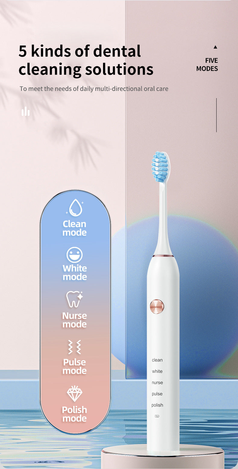 Black Professional Sonic Toothbrush for Adults - 5 Modes, Smart Timer (4 brush heads)