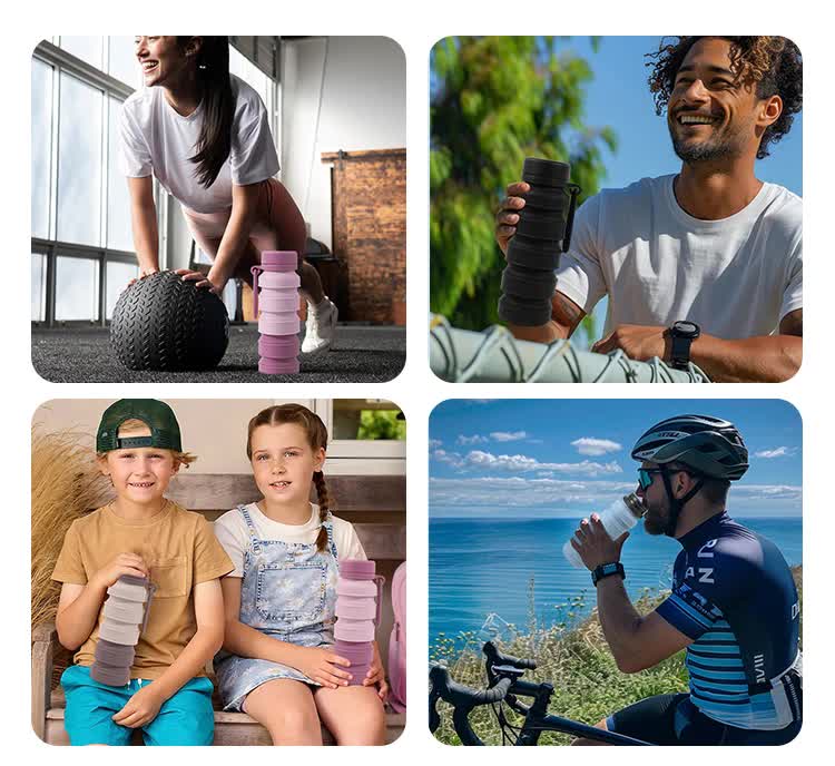 Black Collapsible Silicone Water Bottle - 510ml Portable Food-Grade Travel & Sports Drink Flask