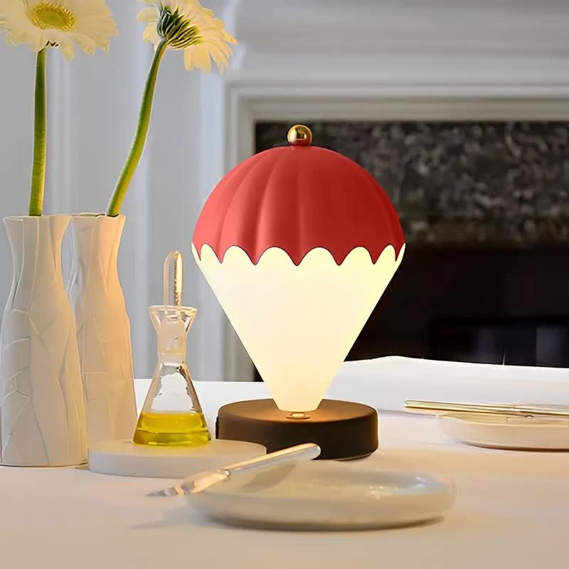 Red Rechargeable Hot Air Balloon LED Touch Lamp - 3-Color Nordic Style Desk Light