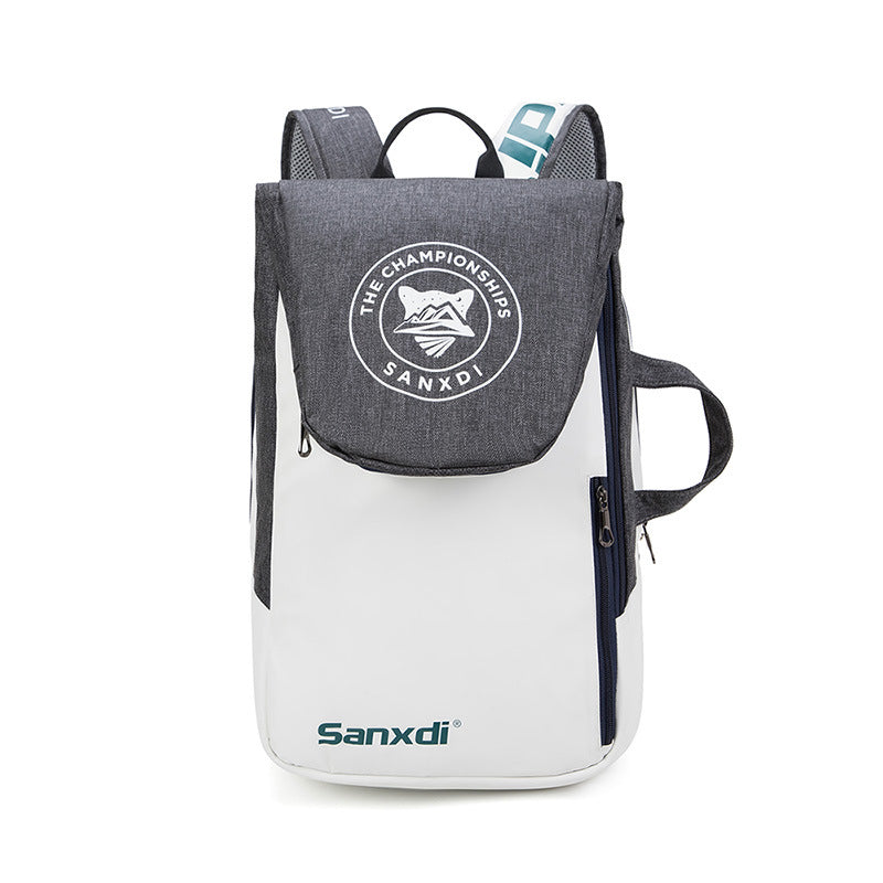 Grey and White Multifunctional Tennis & Badminton Backpack - Waterproof Racket Bag with Shoe Compartment