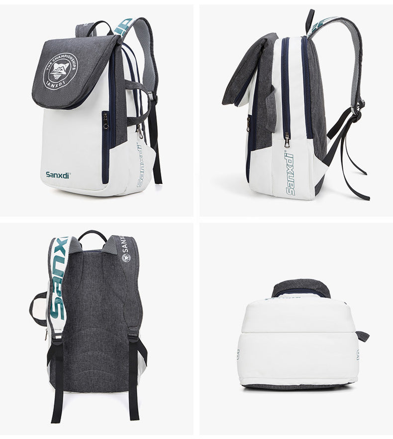 Grey and White Multifunctional Tennis & Badminton Backpack - Waterproof Racket Bag with Shoe Compartment