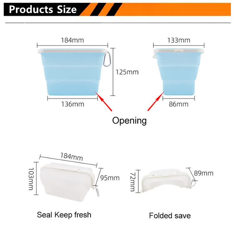 2 Pcs Blue Collapsible Silicone Food Storage Container - Microwave & Freezer Safe Lunch Box