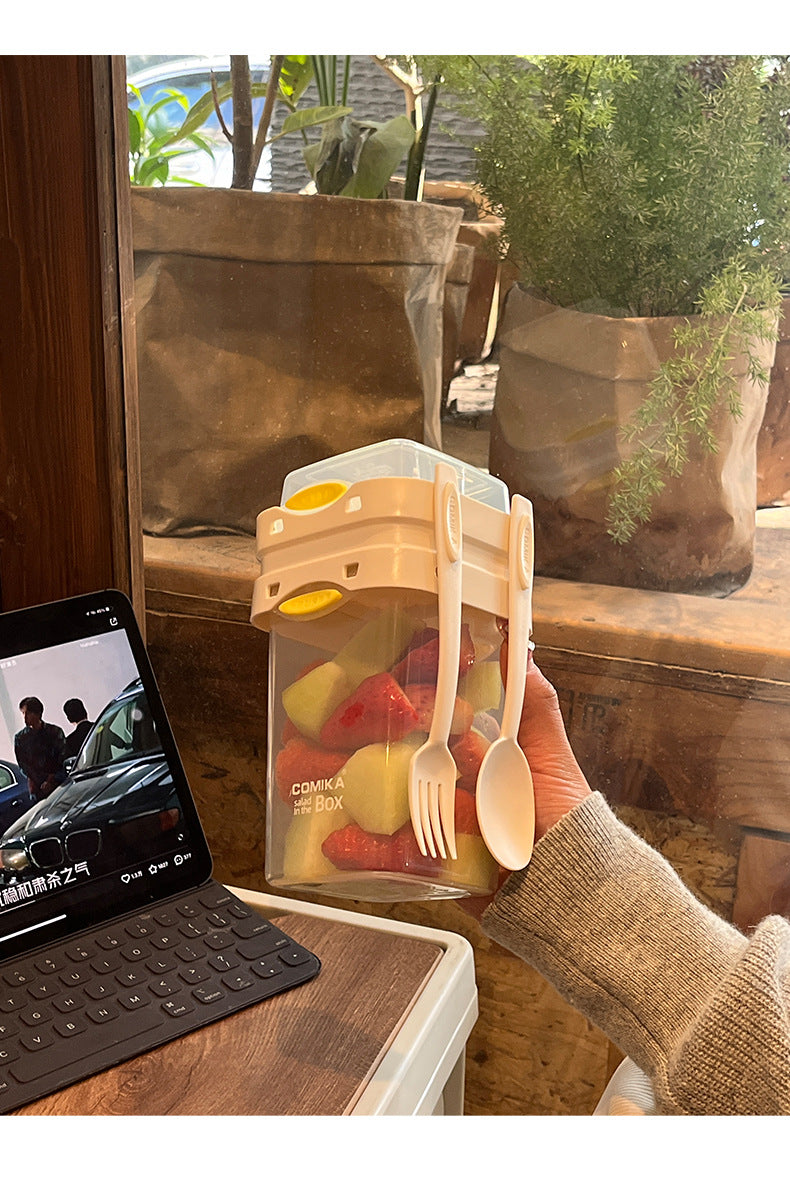 Purple Portable Salad & Breakfast Cup On-the-Go - Dual Compartment Container with Spork