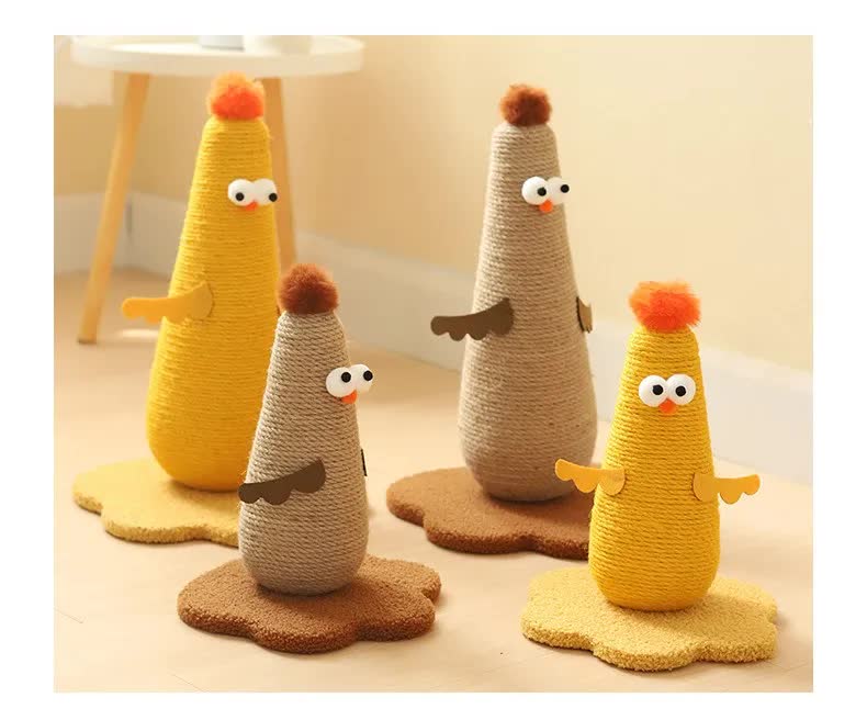 Beige Adorable Chick Cat Scratching Post - Durable Sisal Rope Scratcher Toy for Cats & Kittens