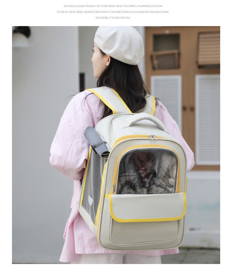 Grey Spacious Pet Carrier Backpack with Clear Window - Comfortable Travel Bag for Cats & Small Dogs
