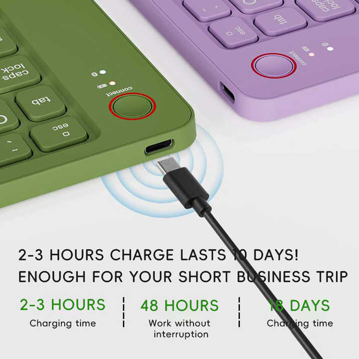 White Ultra-Slim Foldable Bluetooth Keyboard - Portable Wireless Rechargeable Travel Keyboard for iOS Android Windows Devices